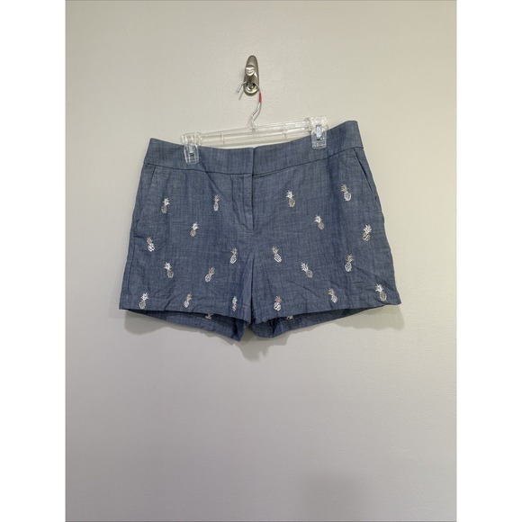 LOFT Pants - LOFT Riviera Short Size 10 Blue Pineapple Embroidered 100% Cotton Shorts Cruise‎
